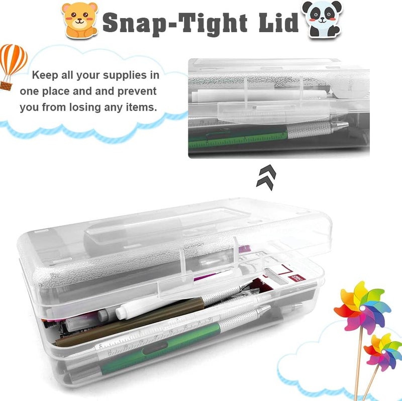 BOEIAC Pencil Case, Pencil Box, Clear Pencil Case, 3 Pack Plastic Pencil Case, Large Capacity Pencil Case, Crayon Box with Snap-tight Lid Stackable Design, Plastic Storage Box for School Office Supplies - Image 4